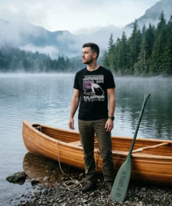 not now kitten daddy is becoming a japanese salaryman black tshirt canoe shoreline