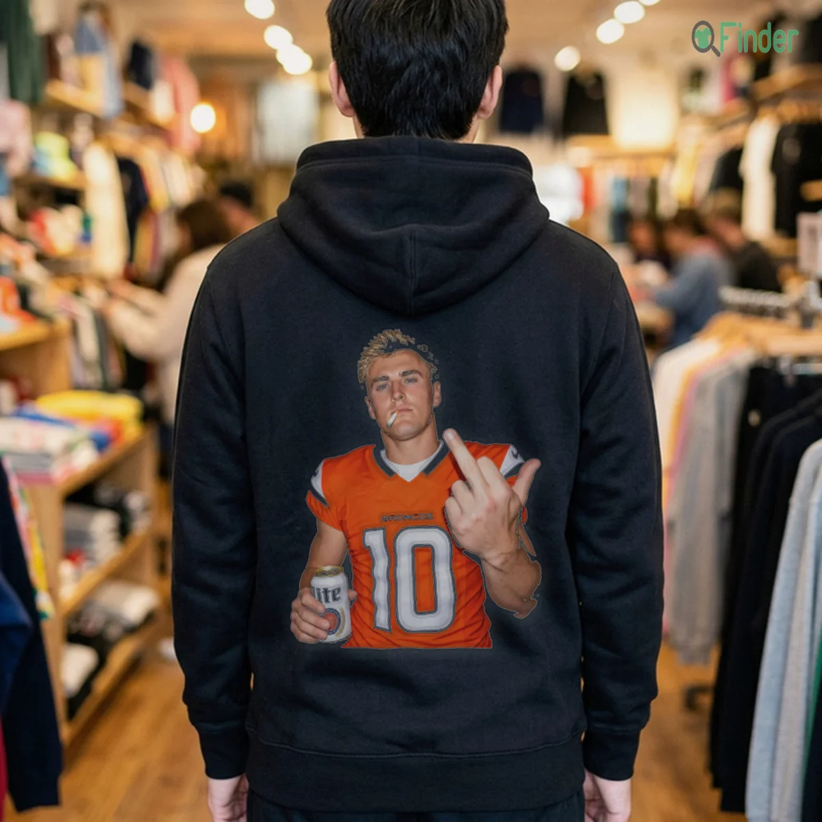 official bo nix miller lite middle finger hoodie black back official bo nix miller lite middle finger hoodie black back