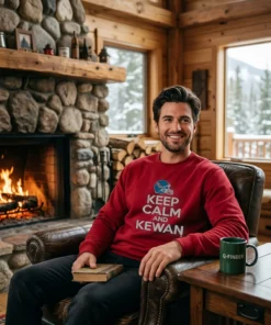 ole miss football kewan lacy keep calm and kewan red sweatshirt cabin fireplace