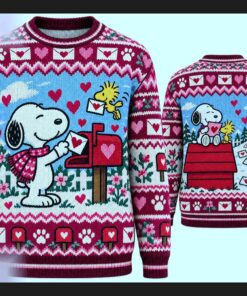 peanuts snoopy woodstock love letters valentine ugly christmas sweater 1
