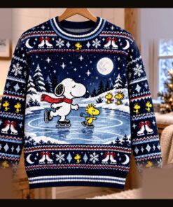 peanuts snoopy woodstock moonlit ice skating ugly christmas sweater 1