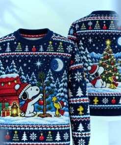 peanuts snoopy woodstock starlit christmas tree ugly christmas sweater 1