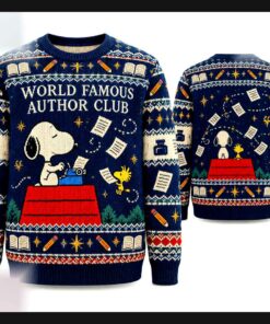 peanuts snoopy woodstock world famous author ugly christmas sweater 1