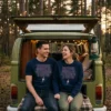 postseason baseball is electric blue tshirt campervan tailgate couple