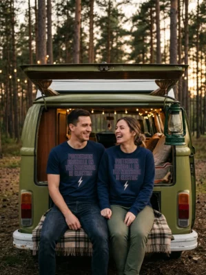 postseason baseball is electric blue tshirt campervan tailgate couple