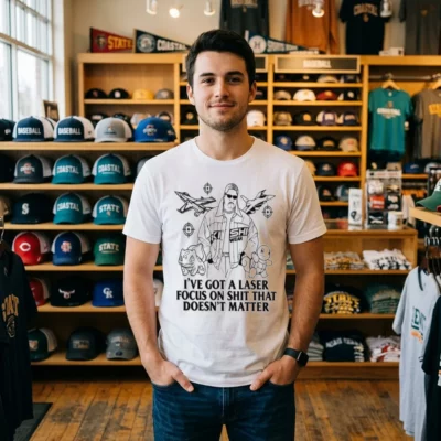 rikishi kishi wear i ve got a laser focus on shit that doesn t matter life tshirt white