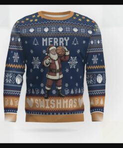 santa slam dunk merry swishmas basketball ugly christmas sweater 1