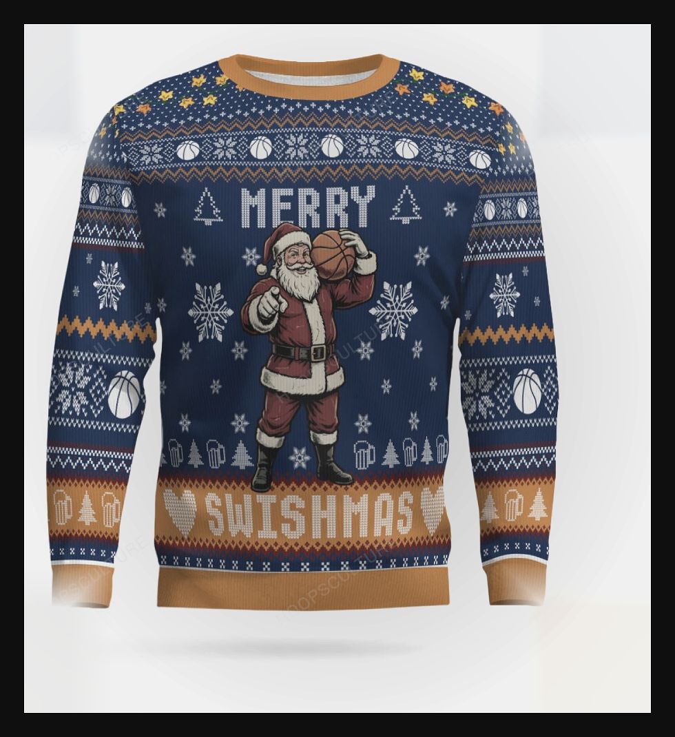Santa Slam Dunk Merry Swishmas Basketball Ugly Christmas Sweater - Design Preview