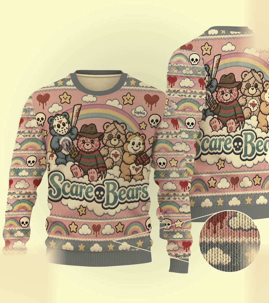 scare bears horror icons parody ugly christmas sweater 2 scare bears horror icons parody ugly christmas sweater 2