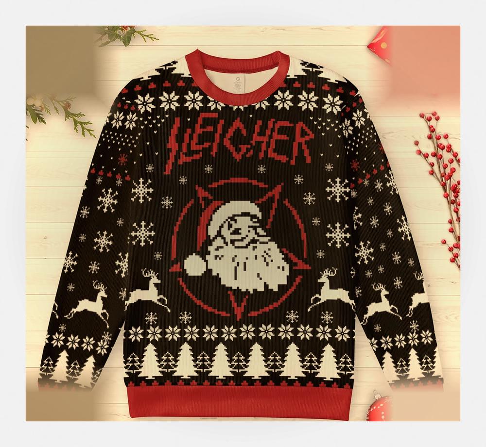 sleigher heavy metal slayer parody ugly christmas sweatshirt 1 sleigher heavy metal slayer parody ugly christmas sweatshirt 1