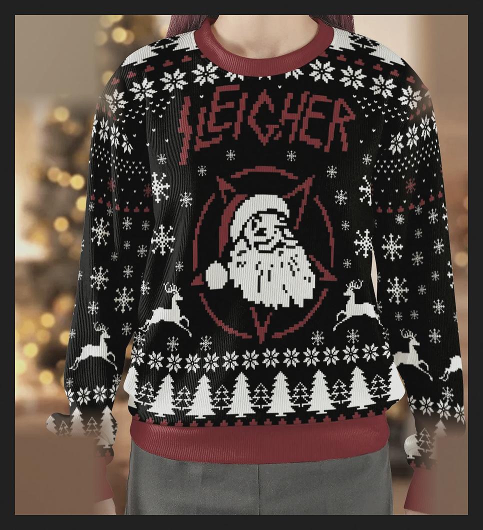 Sleigher Heavy Metal Slayer Parody Ugly Christmas Sweatshirt - Design Preview