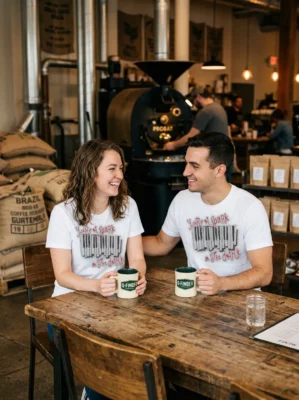 spark in the dark piano white tshirt roastery couple