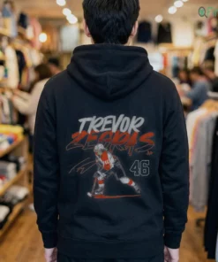 trevor zegras slap shot number hoodie black back