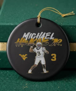 west virginia football michael hawkins jr name number pose ornament