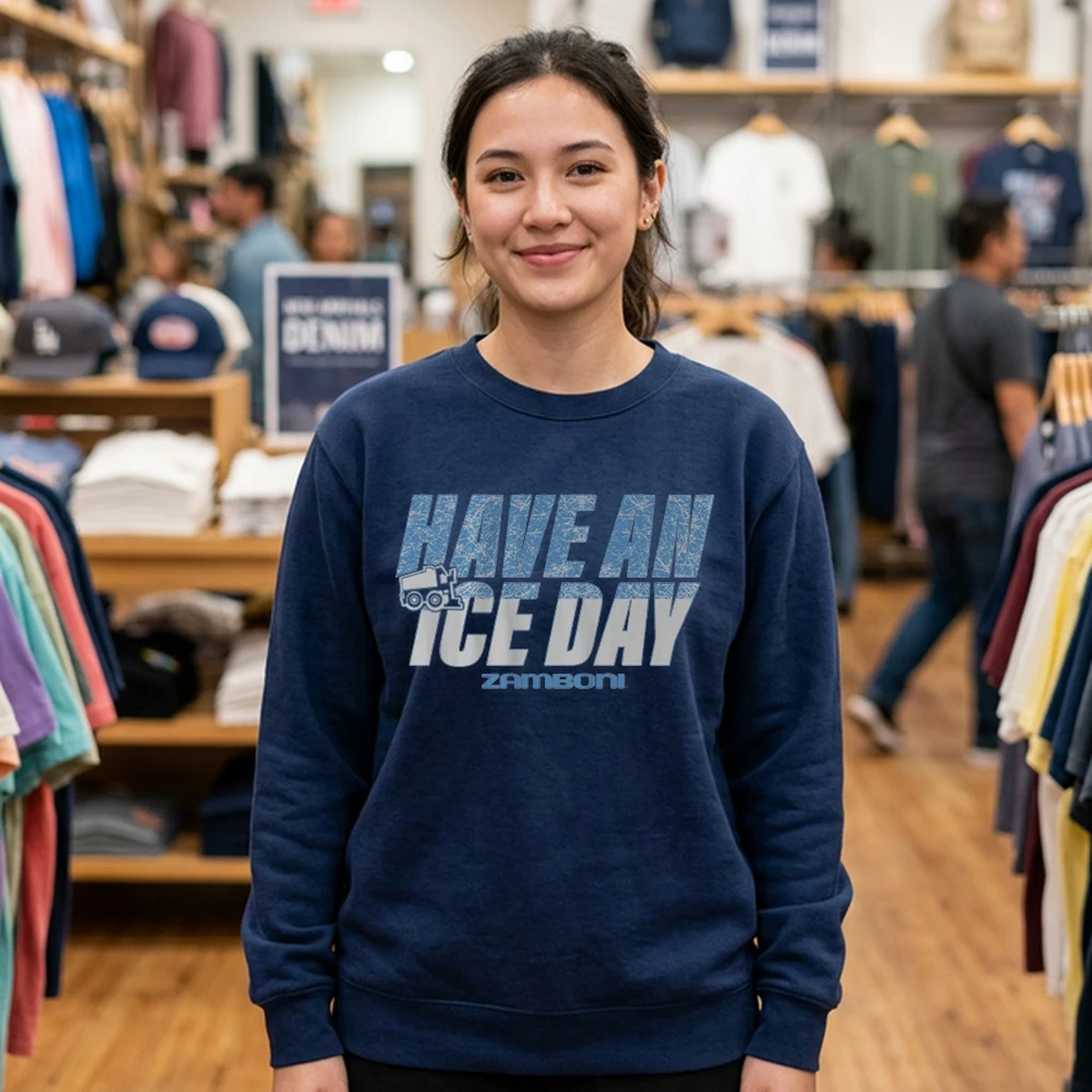 zamboni have an ice day text mock sweat navy zamboni have an ice day text mock sweat navy