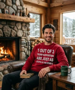 1 out of 3 trump supporters are just as stupid as the other 2 red sweatshirt cabin fireplace