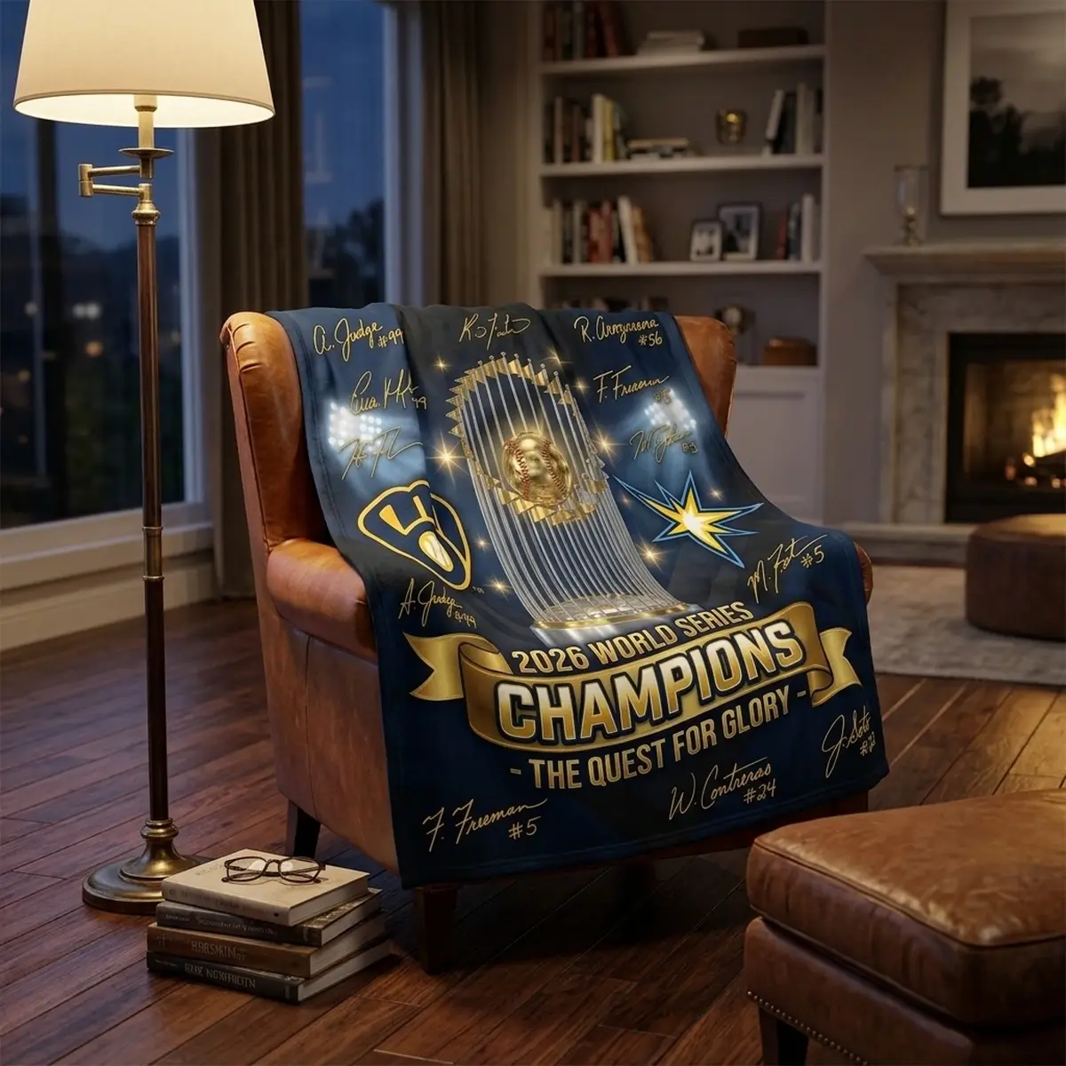 2026 world series the commissioner trophy clash dual franchise legends blanket mockup 2 2026 World Series The Commissioner Trophy Clash Dual Franchise Legends Blanket - Front View Main Mockup