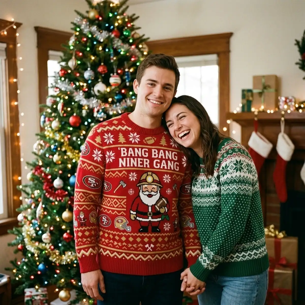 49ers Bang Bang Niner Gang Gold Rush Ugly Christmas Sweater - Design Preview