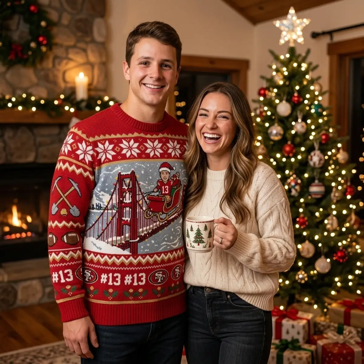 49ers Brock Purdy Sleigh Conductor Holiday Ugly Christmas Sweater - Design Preview