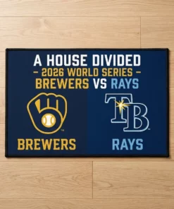 A House Divided Brewers Vs Rays 2026 World Series Fall Classic Doormat - Lifestyle Model Mockup