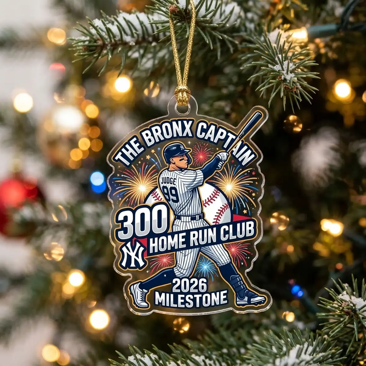 aaron judge 300 home runs bronx captain 2026 custom acrylic ornament hero Aaron Judge 300 Career Home Runs Milestone Bronx Captain 2026 Custom Acrylic Ornament - Front View Main Mockup