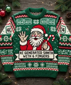 AI Generated Santa Six Fingers Glitch Ugly Christmas Sweater - Front View Main Mockup