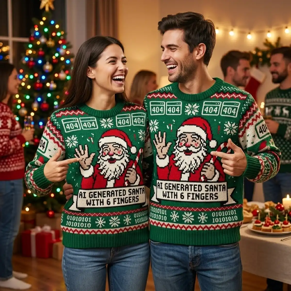AI Generated Santa Six Fingers Glitch Ugly Christmas Sweater - Design Preview