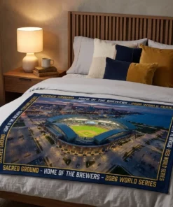 American Family Field Sacred Ground Stadium Skyline Fleece Blanket - Front View Main Mockup