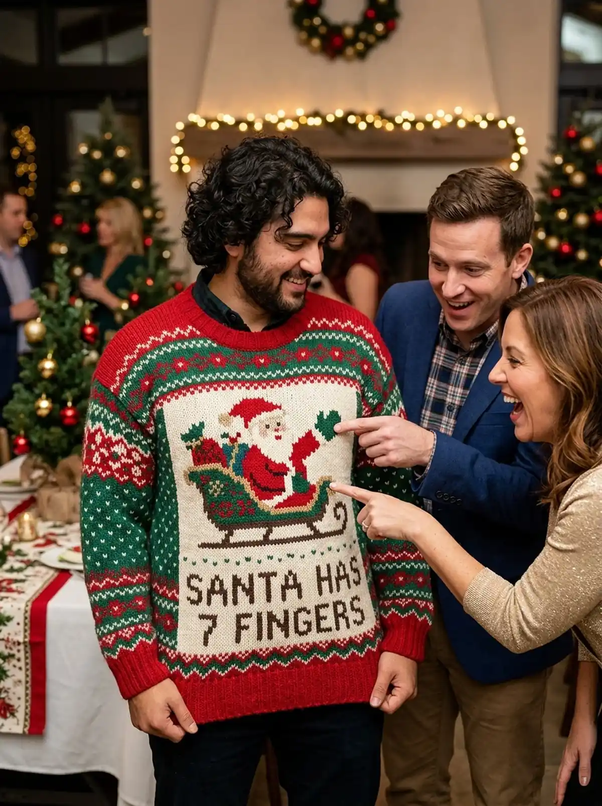 Artificial Intelligence Neural Glitch Santa Gag Gift Christmas Sweater - Design Preview