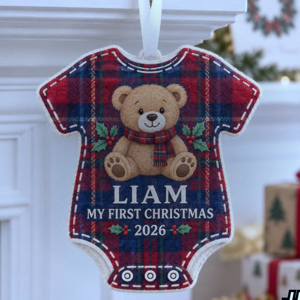 Baby First Christmas Newborn Keepsake Custom Shape Felt Holiday Ornament - Design Preview