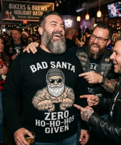 bad santa biker naughty tattoo gag gift christmas sweater