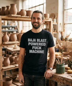 baja blast powered fuck machine black tshirt pottery studio