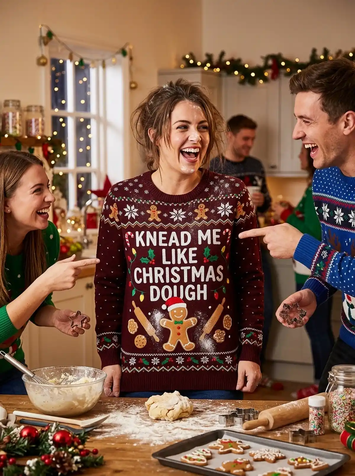 Baked With Love Knead Me Daddy Adult Humor Christmas Sweater - Design Preview