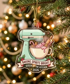 Baking Queen Vintage Stand Mixer With Peppermint Frosting 2026 Custom Acrylic Ornament - Front View Main Mockup