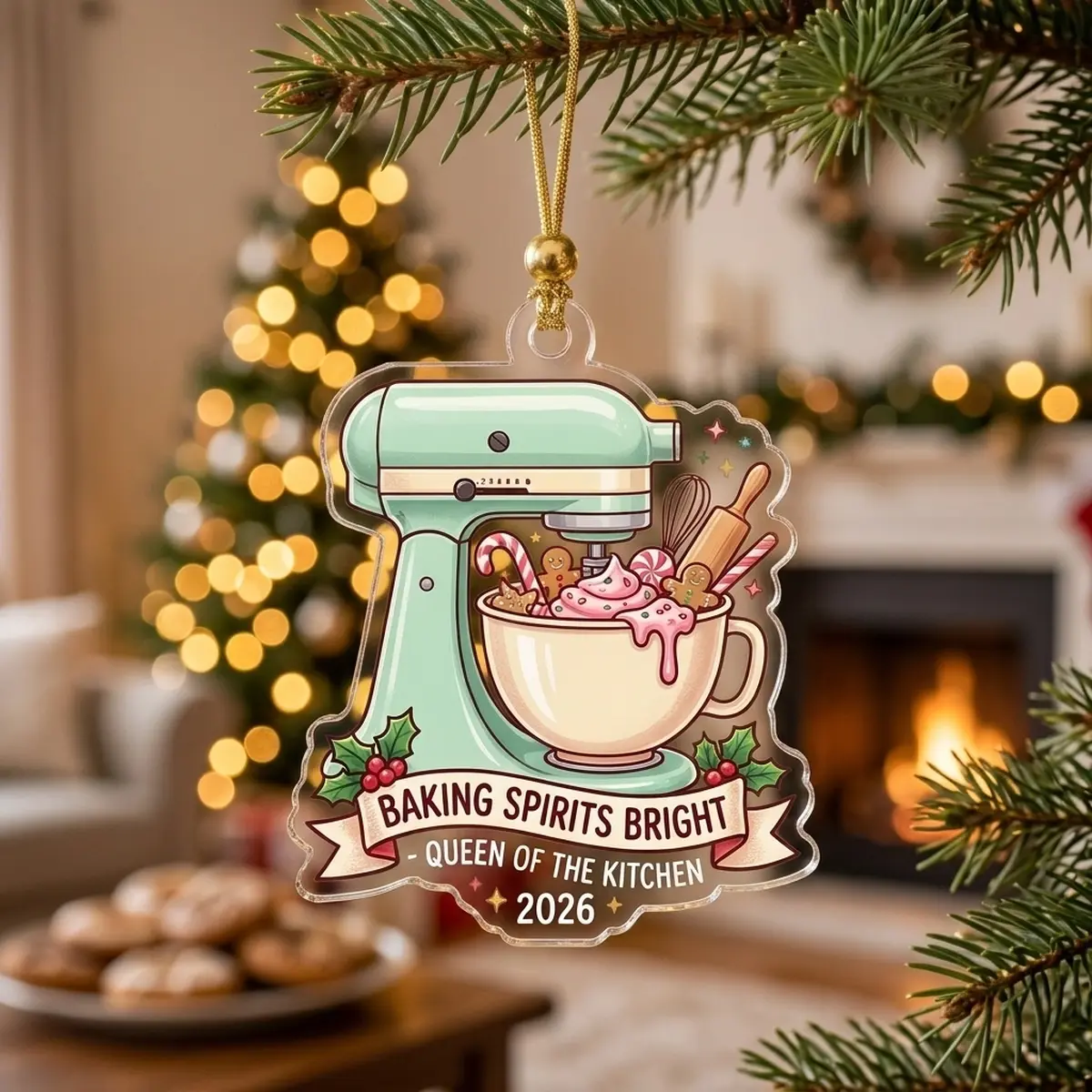 Baking Queen Vintage Stand Mixer With Peppermint Frosting 2026 Custom Acrylic Ornament - Design Preview