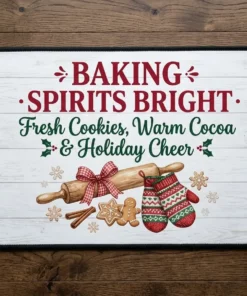 Baking Spirits Bright Christmas Cookie Kitchen Holiday Entrance Doormat - Close-up Graphic Detail Mockup