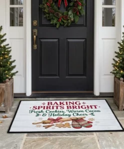 Baking Spirits Bright Christmas Cookie Kitchen Holiday Entrance Doormat - Front View Main Mockup