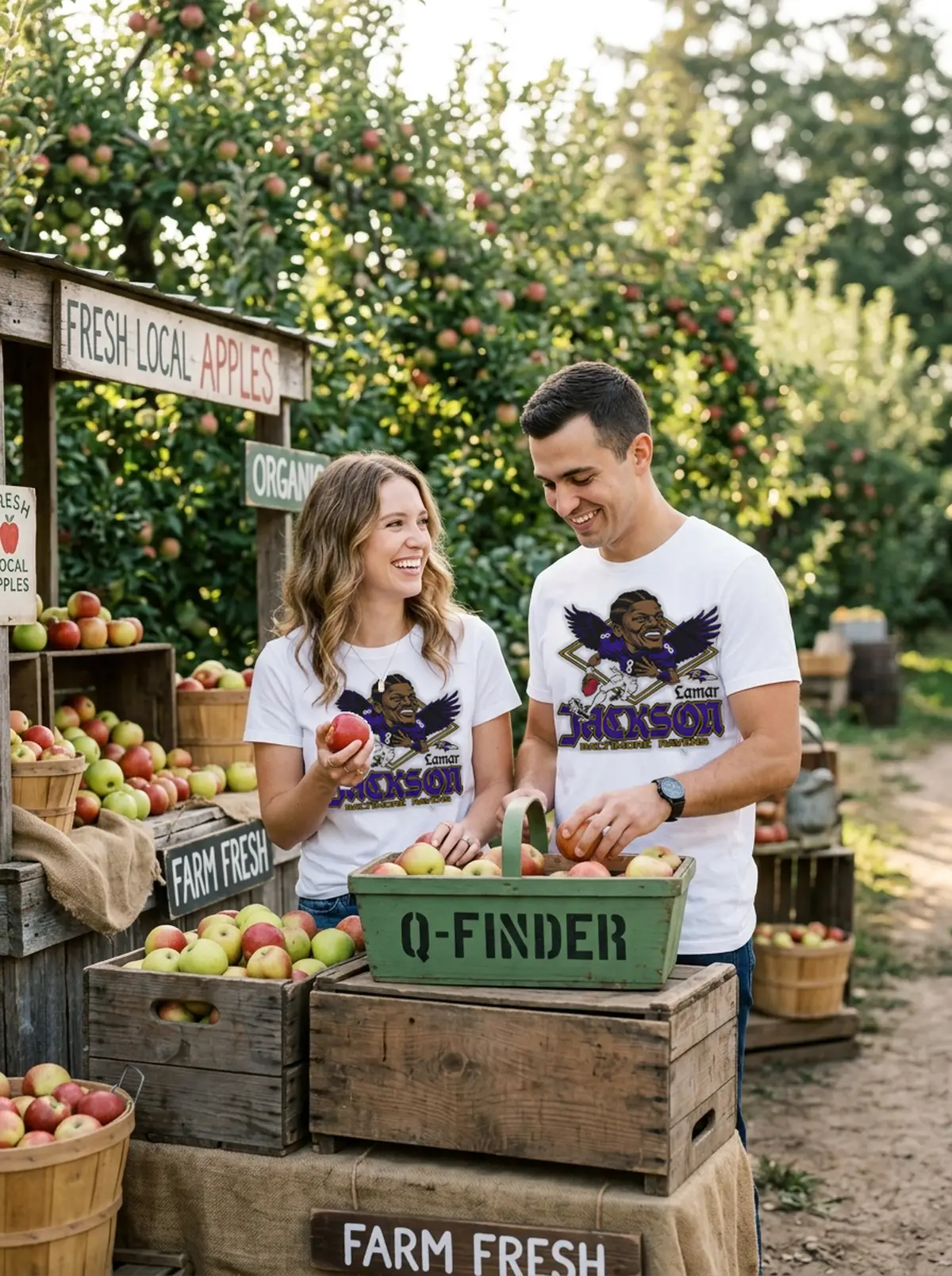 baltimore ravens lamar jackson wings white tshirt farmers market couple Baltimore Ravens Lamar Jackson Wings Shirt - Back or Alternative Angle Mockup