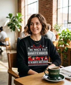 bartender ugly christmas sweater gift funny bartend black sweatshirt artisan cafe