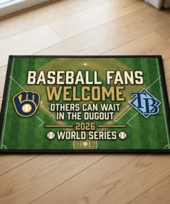 Baseball Fans Welcome Brewers Vs Rays 2026 Championship Clash Doormat - Lifestyle Model Mockup