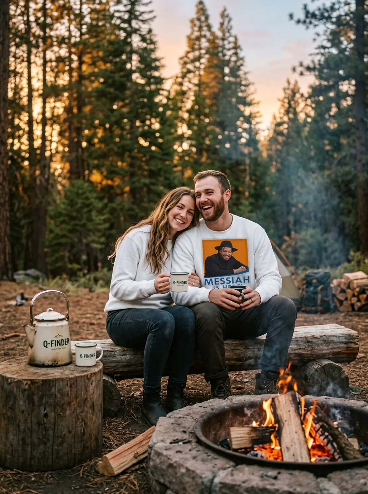 basketball messiah is here white sweatshirt campfire couple Basketball Messiah Is Here Shirt - Close-up Graphic Detail Mockup