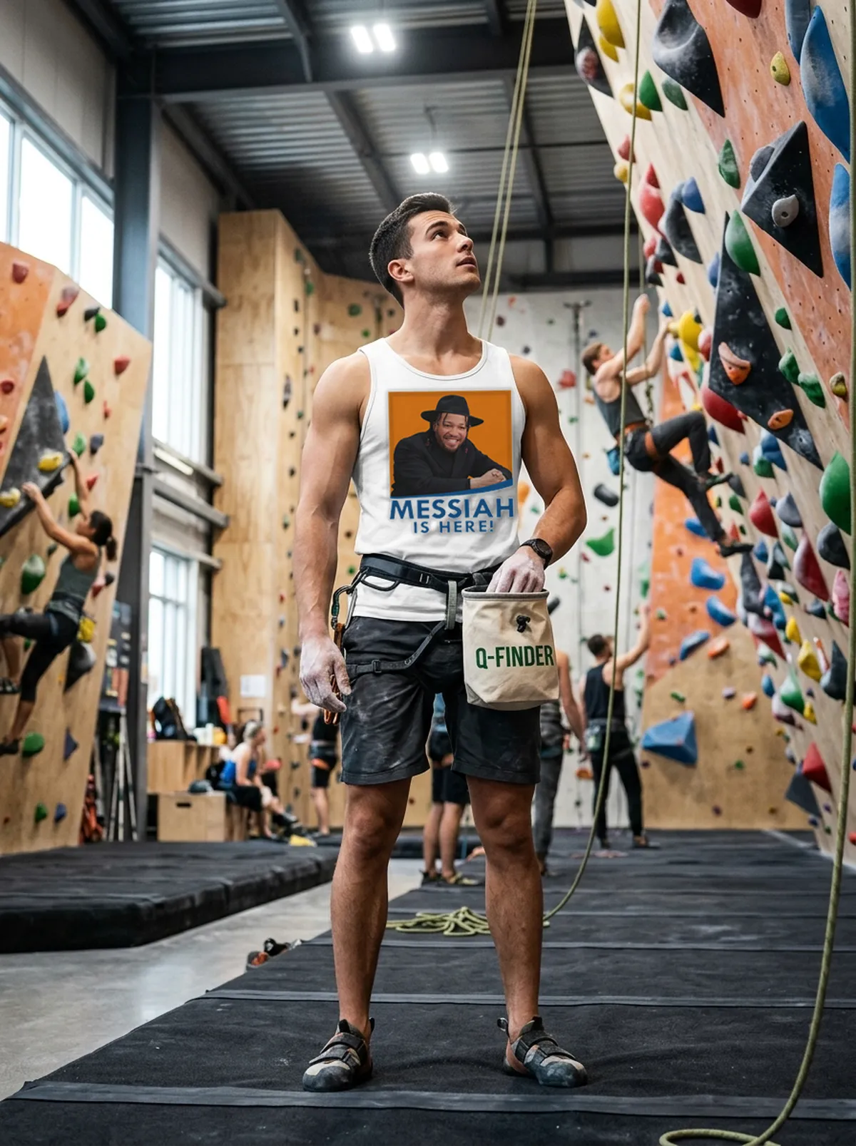 basketball messiah is here white tanktop bouldering Basketball Messiah Is Here Shirt - Back or Alternative Angle Mockup