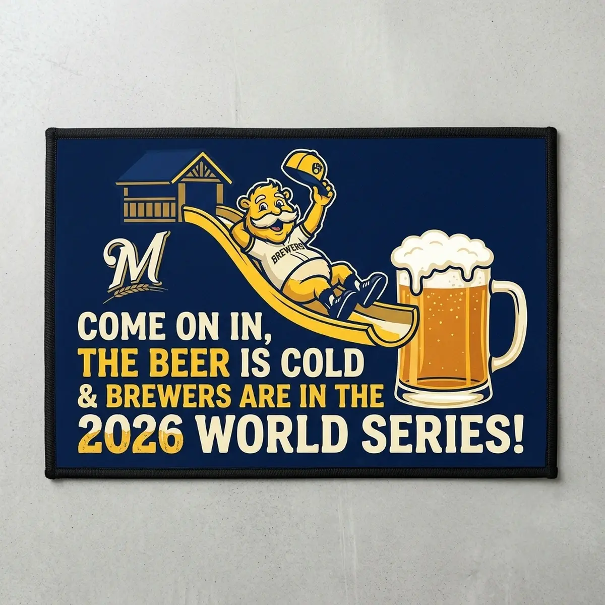 Bernie Brewer Slide & Cold Beer Welcome Milwaukee Brewers 2026 Doormat - Design Preview