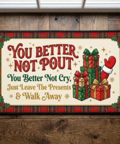Better Not Pout Leave The Presents And Walk Away Funny Christmas Doormat - Close-up Graphic Detail Mockup