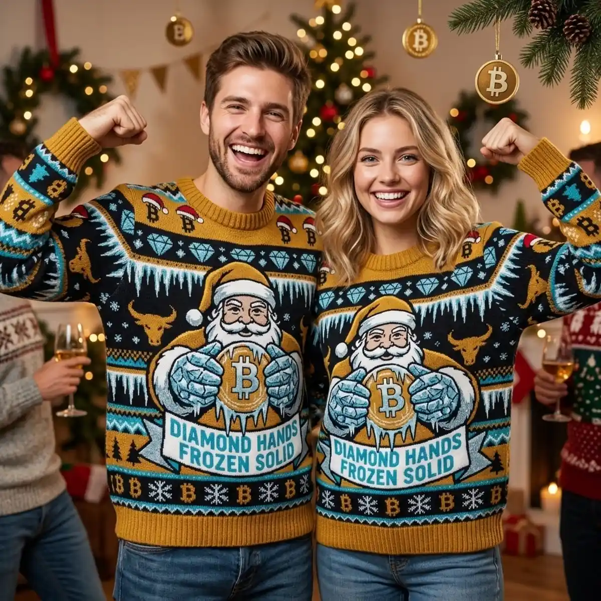 Bitcoin Diamond Hands Frozen Solid Santa Hodler Ugly Christmas Sweater - Design Preview