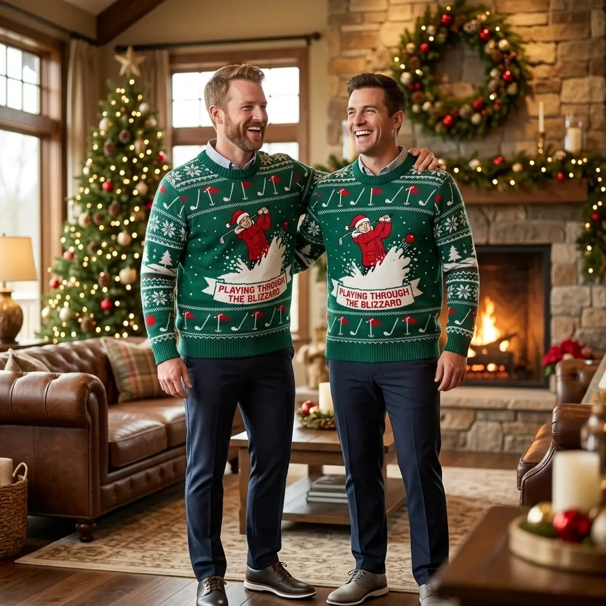 Blizzard Golf Playing Through The Snowstorm Ugly Christmas Sweater - Design Preview