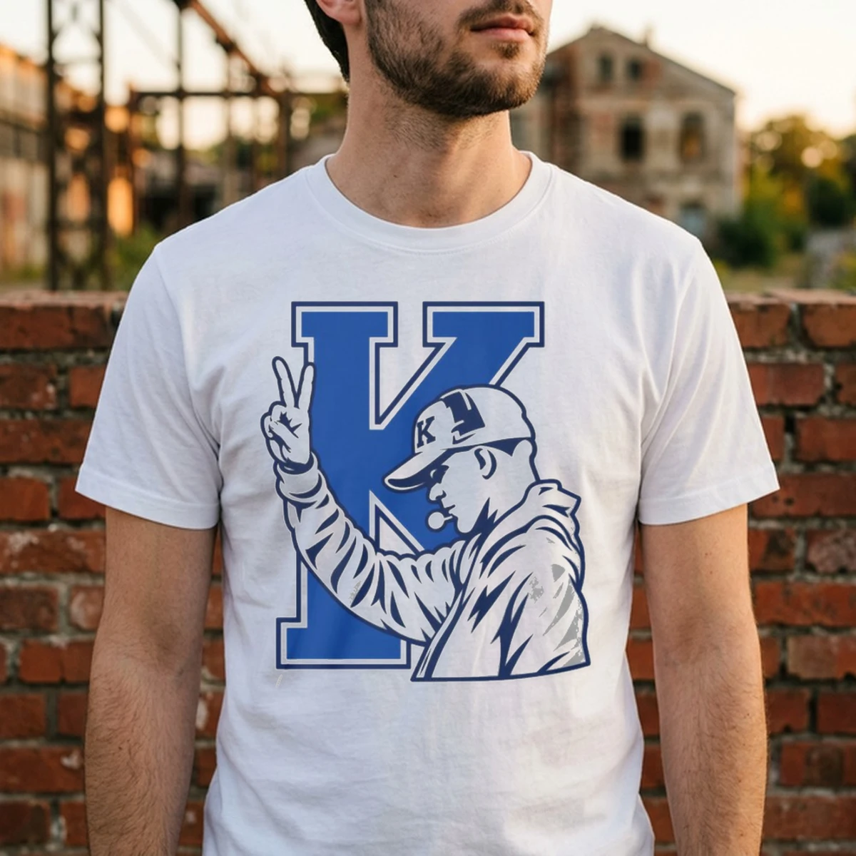 bold take monday wear coach will stein kentucky football tshirt white male3 Bold Take Monday Wear Coach Will Stein Kentucky Football Shirt - Front View Main Mockup