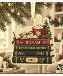 book lover stack of books custom shape felt christmas tree ornament 2