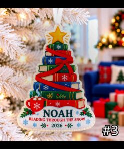 book lover stack of books custom shape felt christmas tree ornament 3