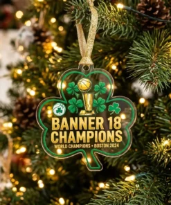 Boston Celtics Banner 18 World Champions Parade Shamrock 2026 Custom Acrylic Ornament - Front View Main Mockup